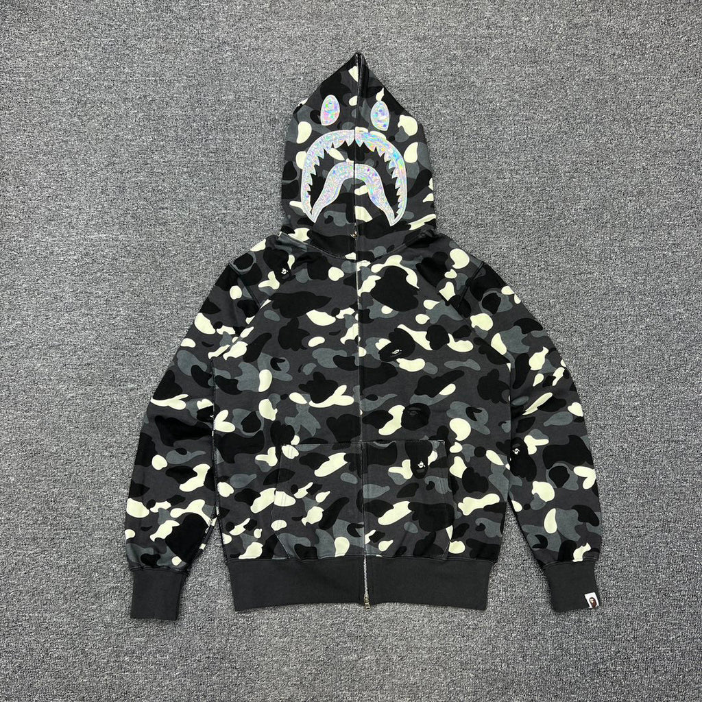 BAPE City Camo Glow + Holographic Shark Full-Zip Hoodie - Gray / Black