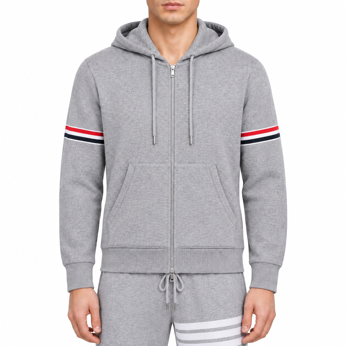 Rainbow Stripe Hoodie - Premium Athletic Zip - Up | Thom Browne