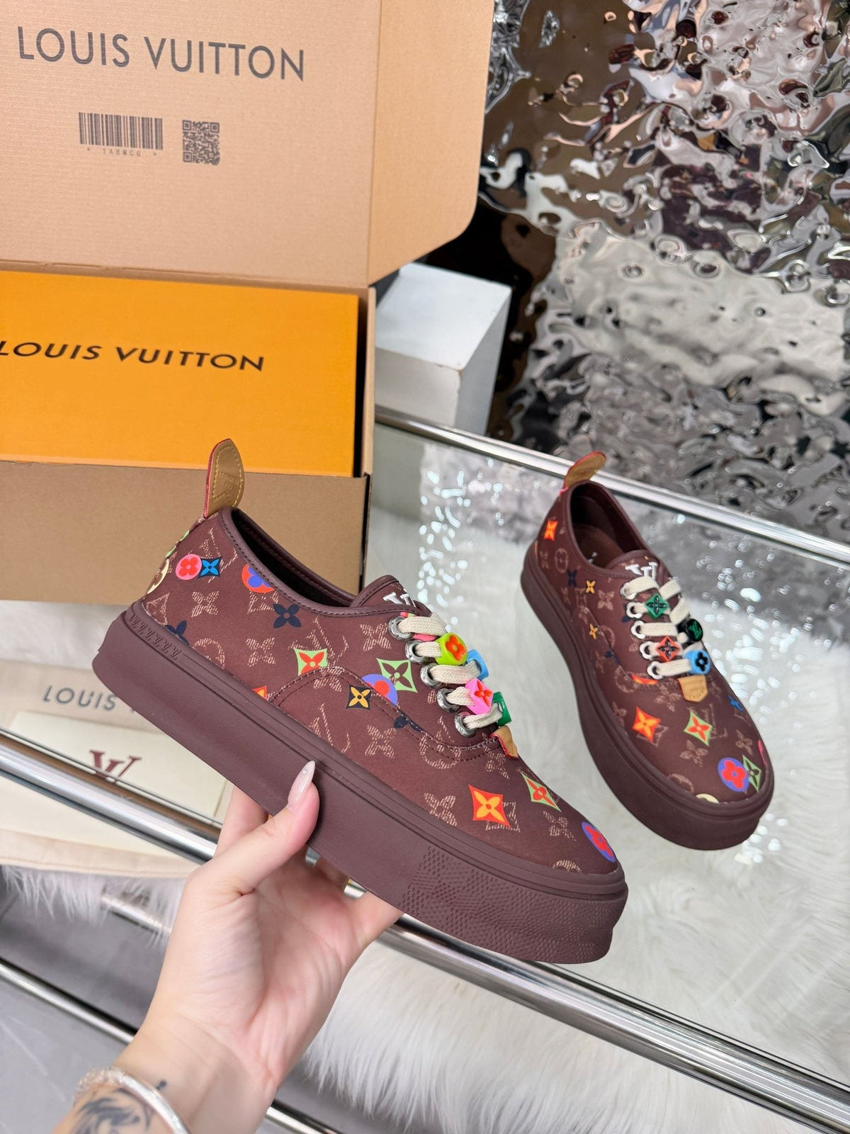 Louis Vuitton Burgundy Motif Low-Top Sneakers