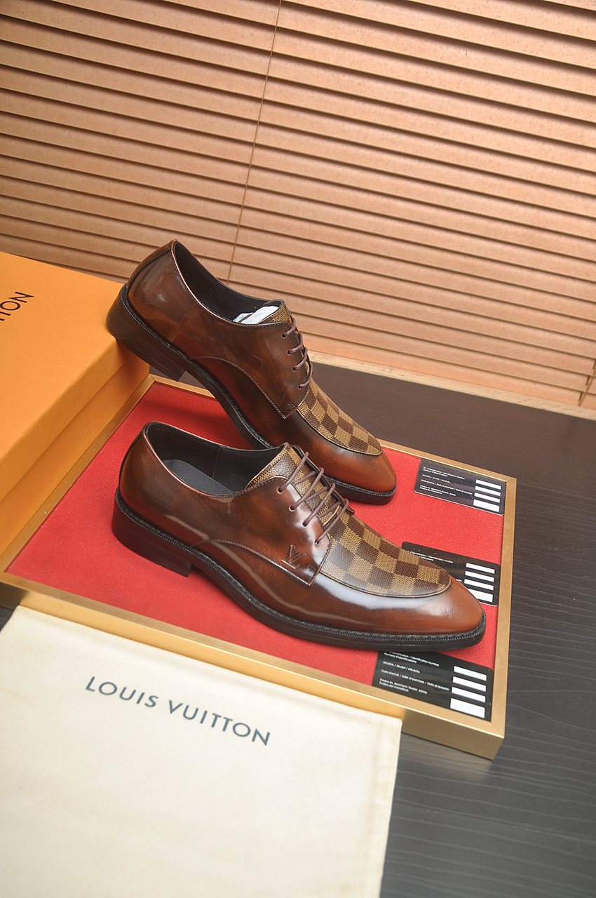 Louis Vuitton Brown Checkered Lace-Up Dress Shoes