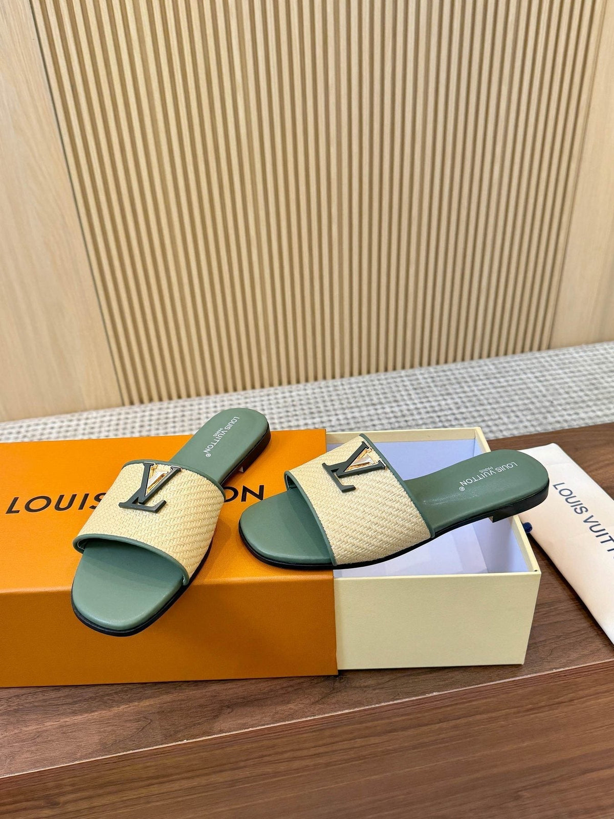 Louis Vuitton Textured Strap Slide Sandals
