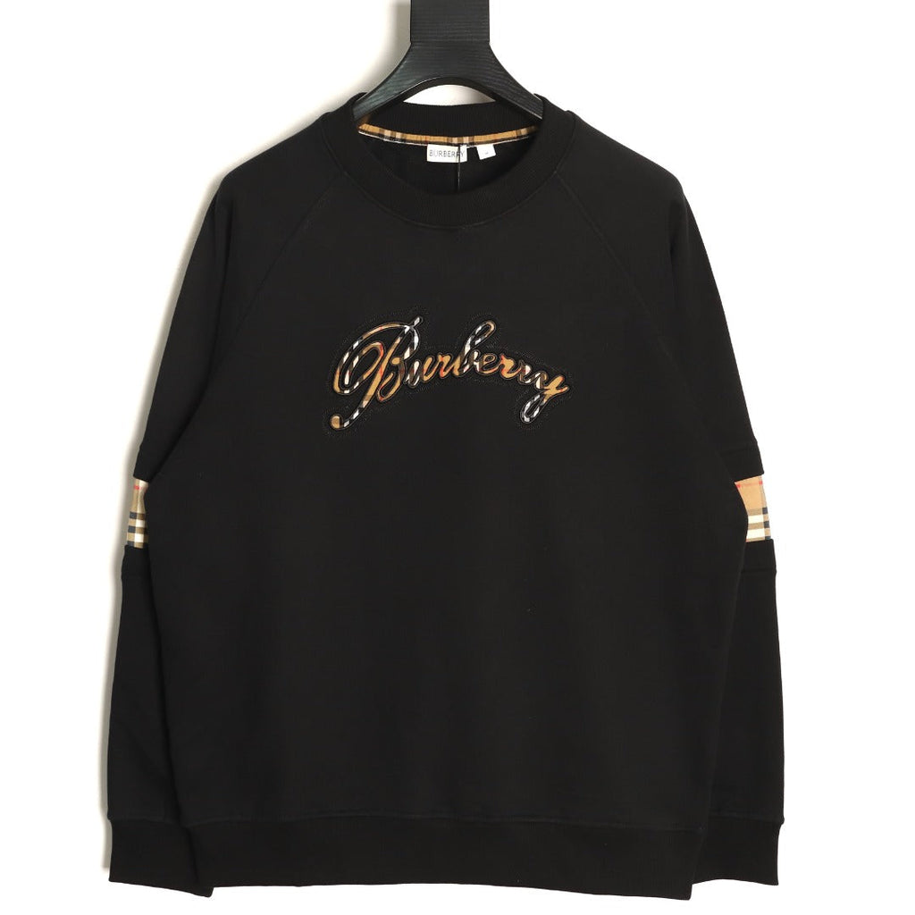 Burberry 26FW Black Signature Embroidered Check-Panel Crewneck Sweatshirt